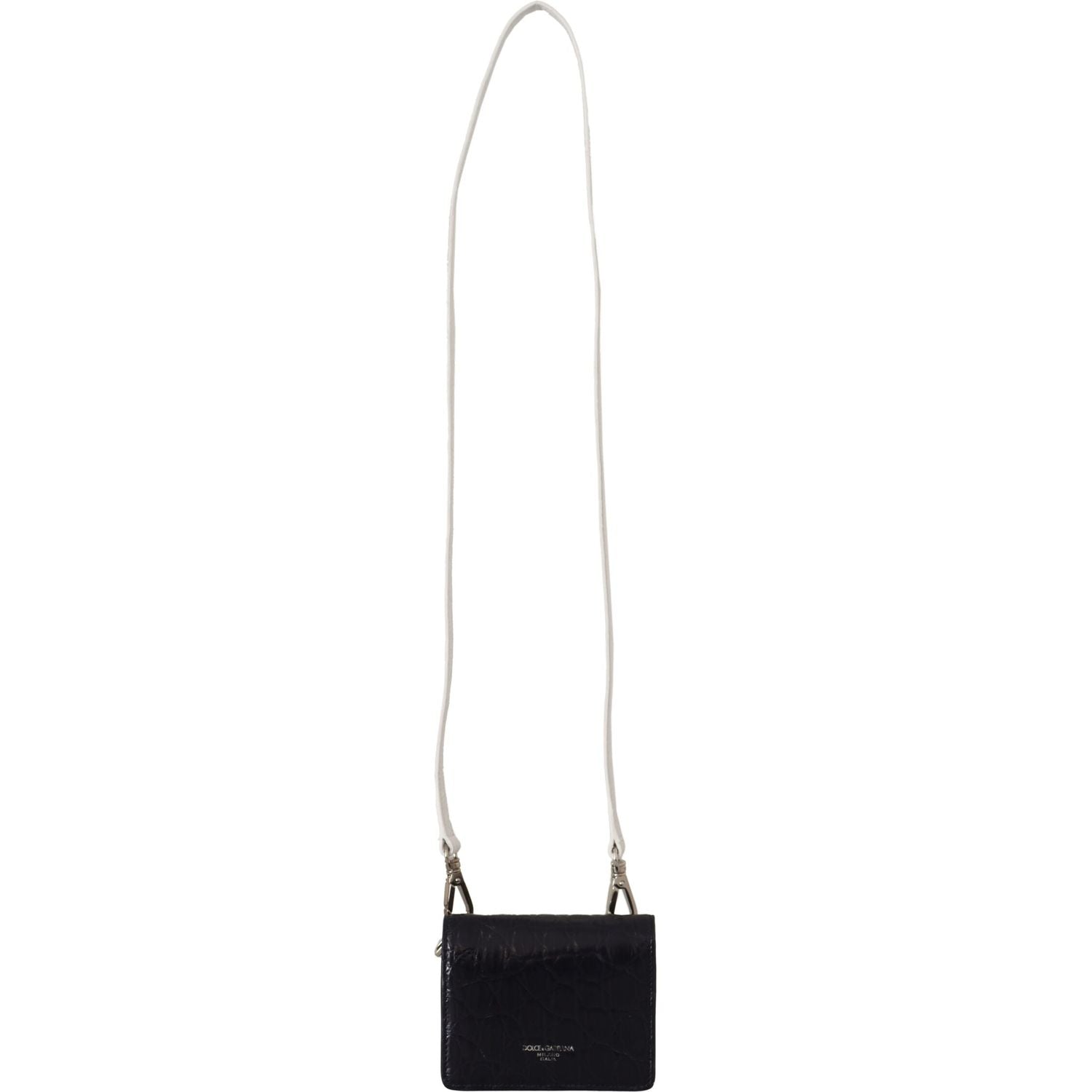Dolce & Gabbana Blue White Caiman Leather Strap Card Holder Wallet