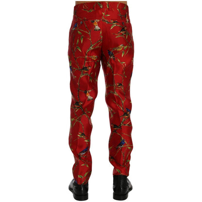 Dolce & Gabbana Red Silk Bird Print Dress Pants Dolce & Gabbana