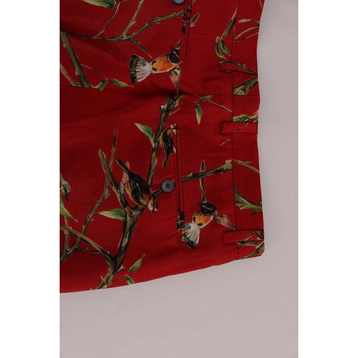Dolce & Gabbana Red Silk Bird Print Dress Pants Dolce & Gabbana