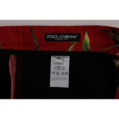 Dolce & Gabbana Red Silk Bird Print Dress Pants Dolce & Gabbana