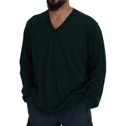 Dolce & Gabbana Green Cashmere V-neck Pullover Sweater