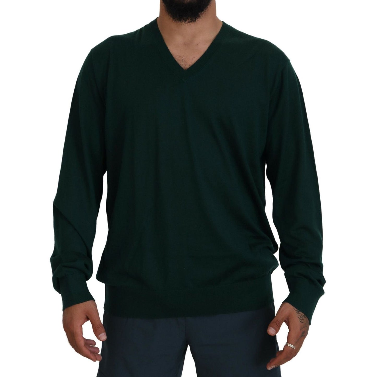 Dolce & Gabbana Green Cashmere V-neck Pullover Sweater
