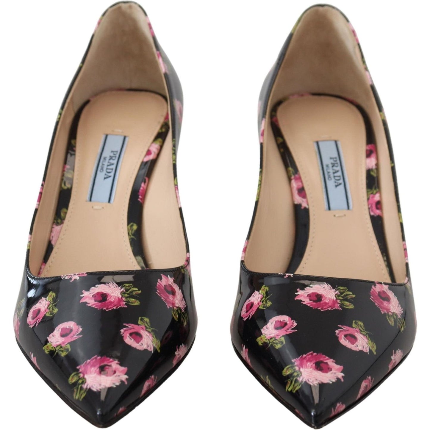 Prada Black Leather Floral Heels Stilettos Pumps Prada