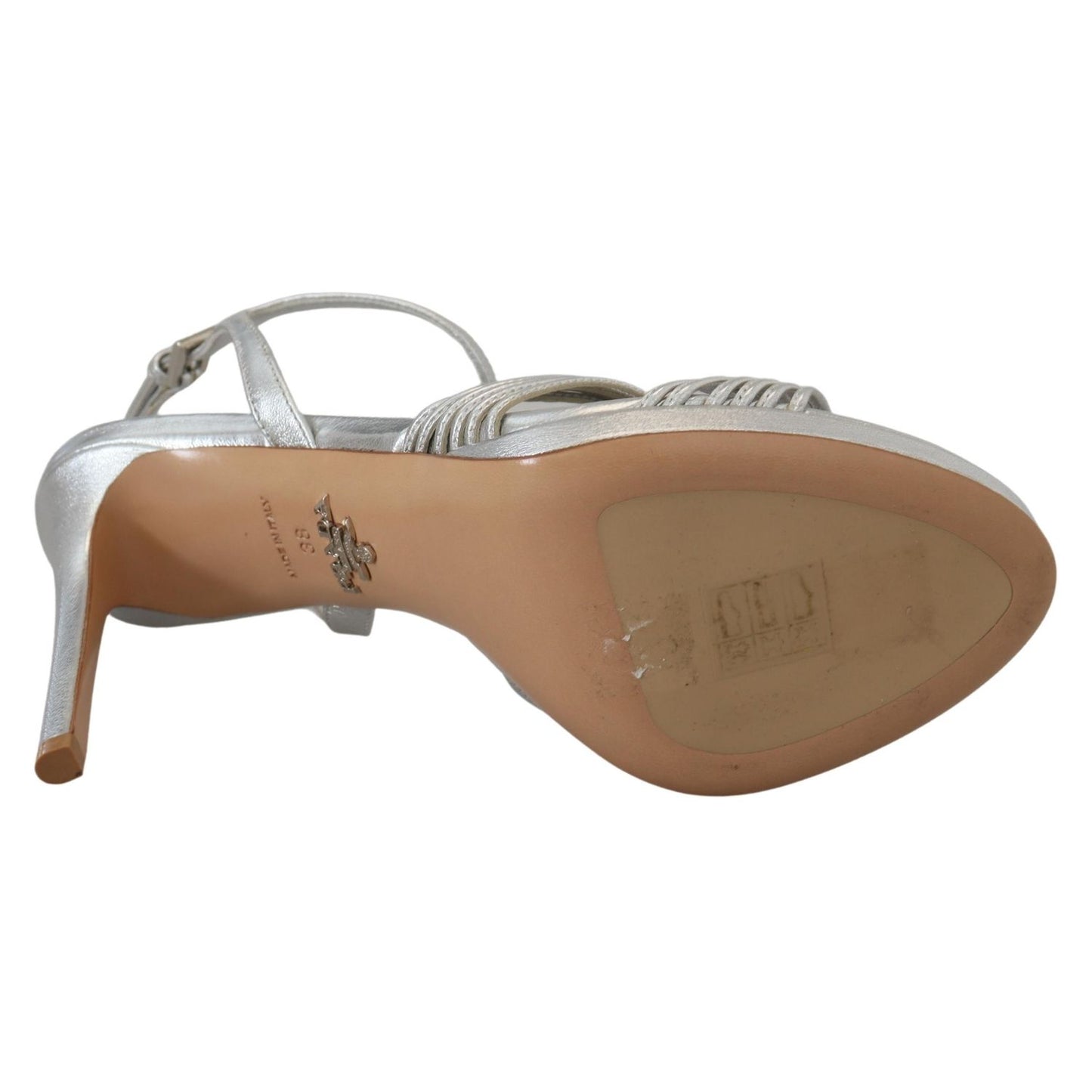 Prada Silver Leather Sandals Ankle Strap Heels Stiletto 1728,67345645728,EU39/US8.5,EU40/US9.5,EU41/US10.5,Material: 100% Leather,New with tags,Prada,Sandals - Shoes,Sandals - Women - Shoes,Shoes,Silver,Stiletto Heels - Sandals - Shoes,Women,Women - Shoes
