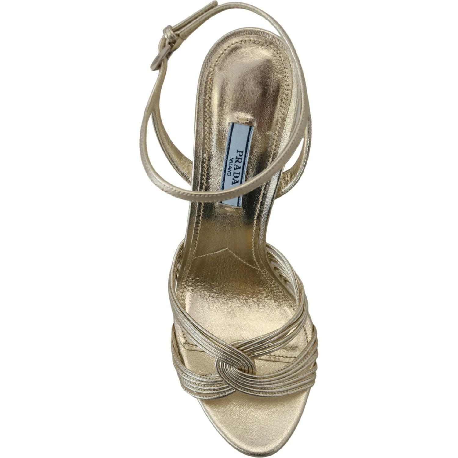 Prada Gold Leather Sandals Ankle Strap Heels Stiletto Sandal