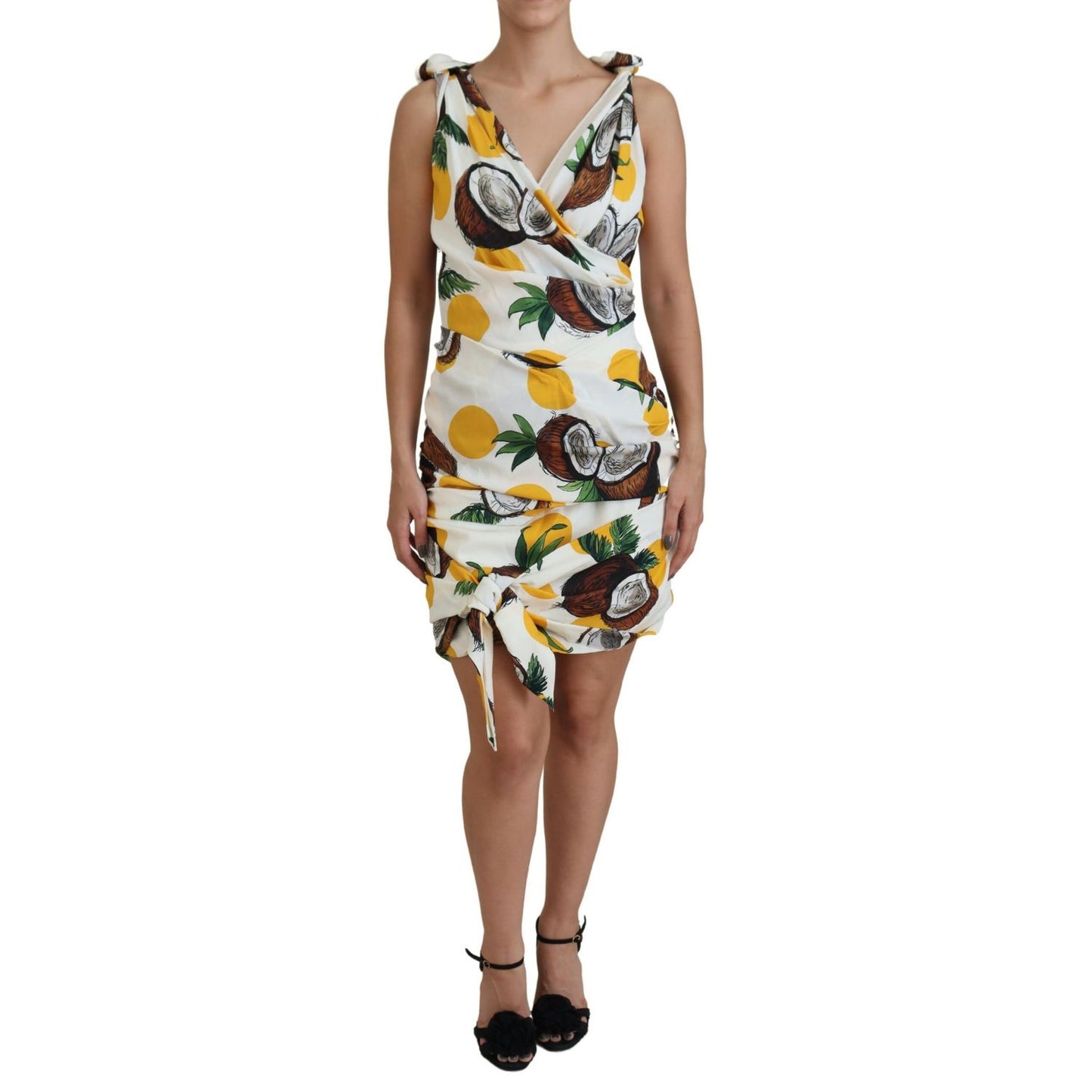 Dolce & Gabbana White Coconut Print Sheath Mini Silk Dress