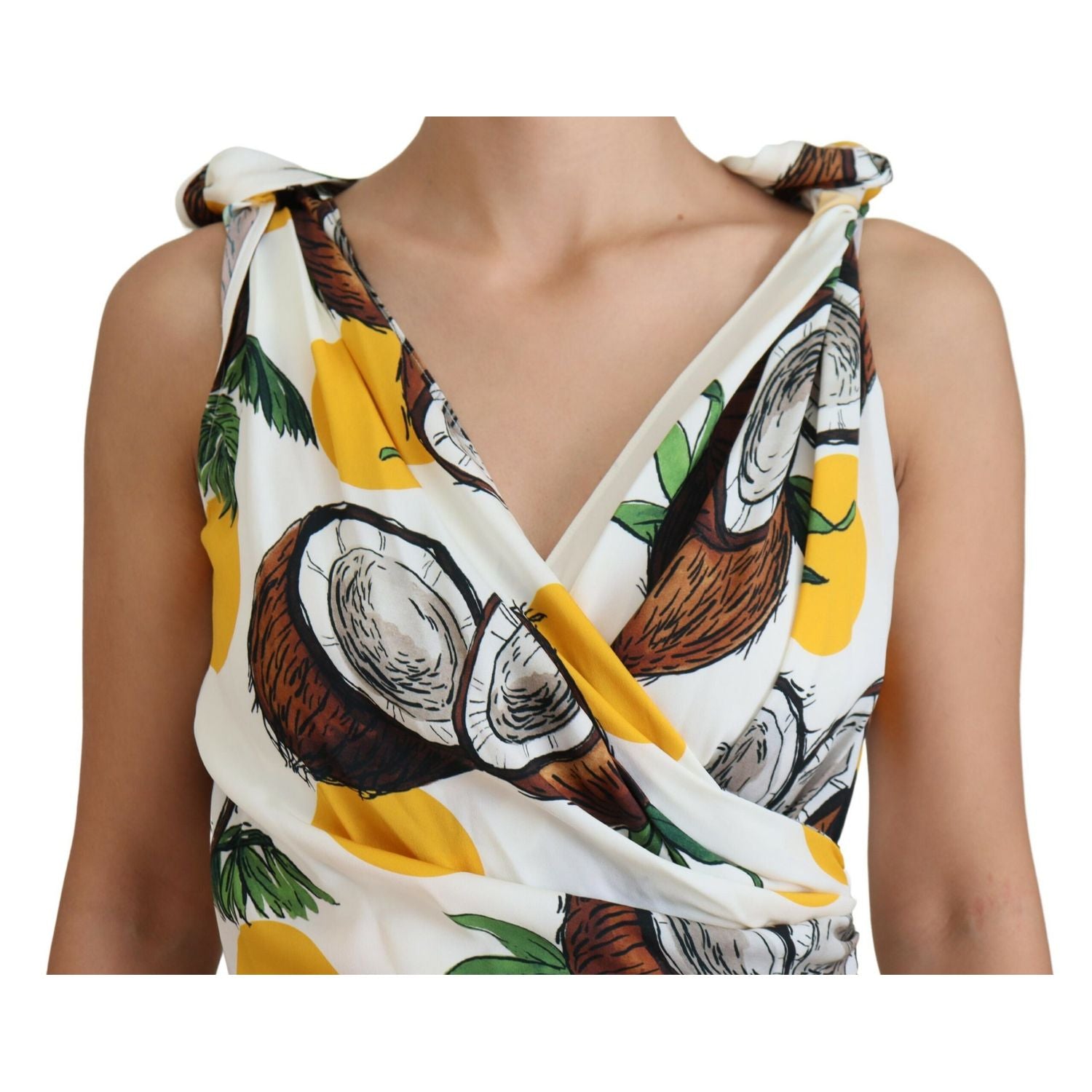 Dolce & Gabbana White Coconut Print Sheath Mini Silk Dress