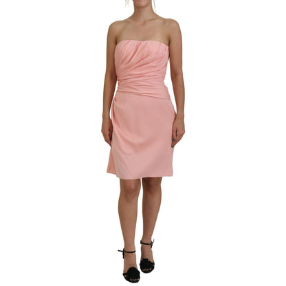 Dolce & Gabbana Pink Silk Stretch Strapless Sheath Dress