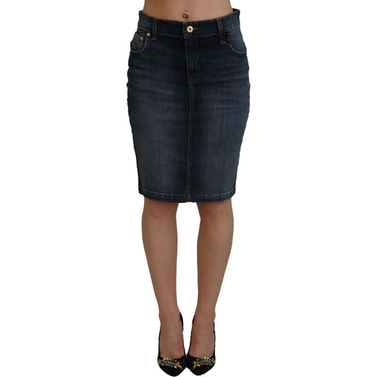 Fiorucci Dark Blue Washed Mid Waist Pencil Cut Denim Skirt SKI1327- 40