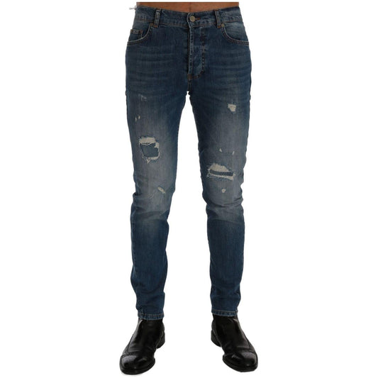 Frankie Morello Blue Wash Torn Dunfermile Slim Fit Jeans Frankie Morello