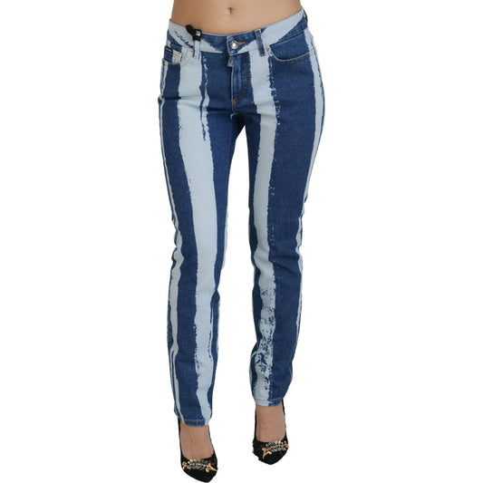 Dolce & Gabbana Cobalt Blue Stripes Skinny Denim Cotton Jeans PAN73095- 42