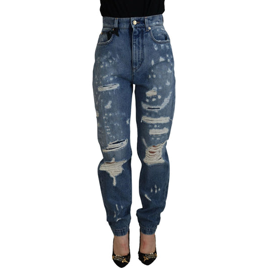 Dolce & Gabbana Blue Tattered Skinny Denim Cotton Jeans PAN74198- 38