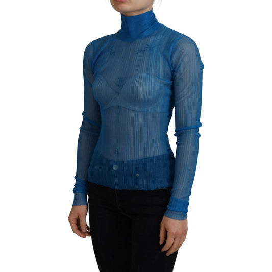 Dolce & Gabbana Blue Mesh Turtleneck Long Sleeve Blouse Top TSH83712-38