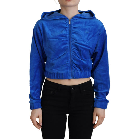 Juicy Couture Blue Cotton Full Zip Cropped Hooded Sweatshirt Sweater TSH83370-38