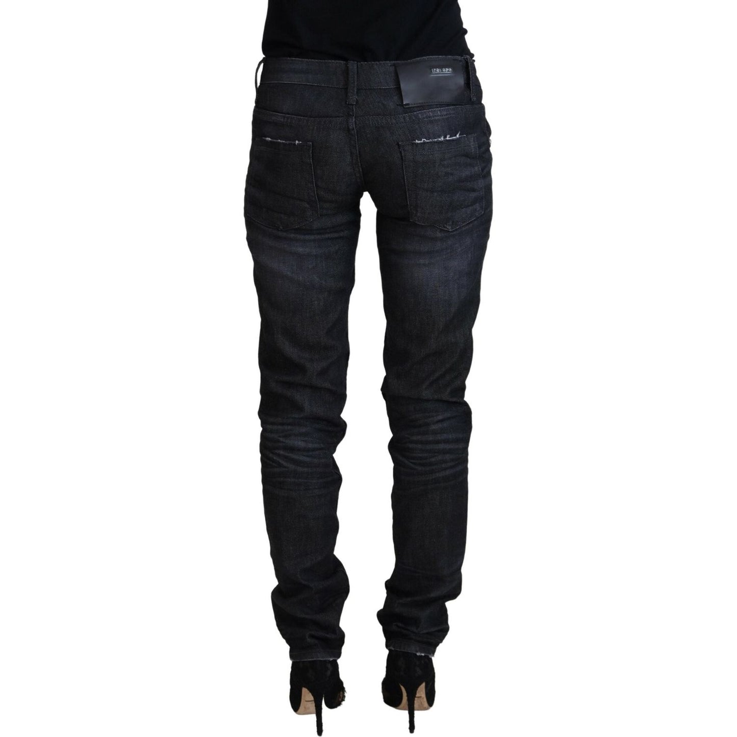 Acht Black Cotton Low Waist Slim Fit Women Casual Denim Jeans Acht