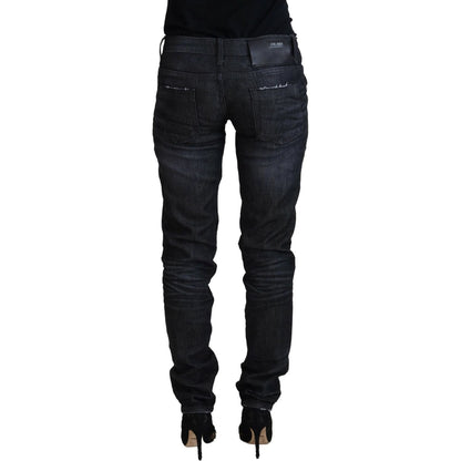 Acht Black Cotton Low Waist Slim Fit Women Casual Denim Jeans Acht