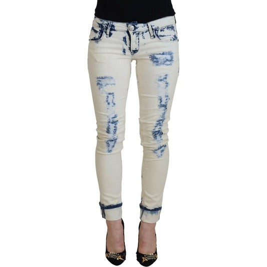 Acht White Blue Cotton Skinny Women Tattered Denim Jeans Acht