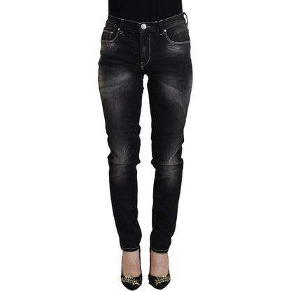Acht Black Washed Mid Waist Tapered Women Casual Denim Jeans Acht
