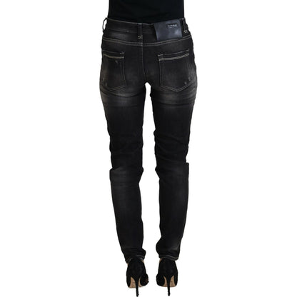 Acht Black Washed Mid Waist Tapered Women Casual Denim Jeans Acht