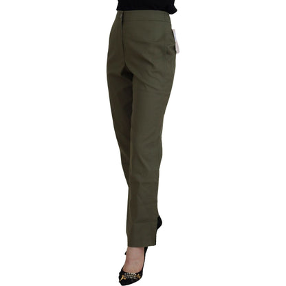 LAUREL Green Cotton High Waist Women Tapered Pants