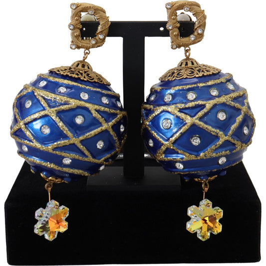 Dolce & Gabbana Gold Brass Blue Dangle Ball Crystal Clip On Earrings Earrings