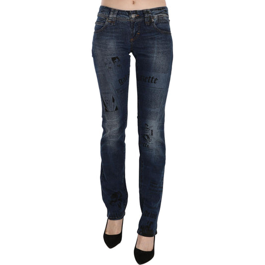 John Galliano Blue Newspaper Print Low Waist Skinny Denim Pants PAN70560- 24
