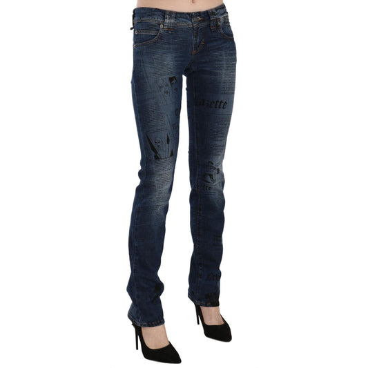 John Galliano Blue Newspaper Print Low Waist Skinny Denim Pants PAN70560- 24