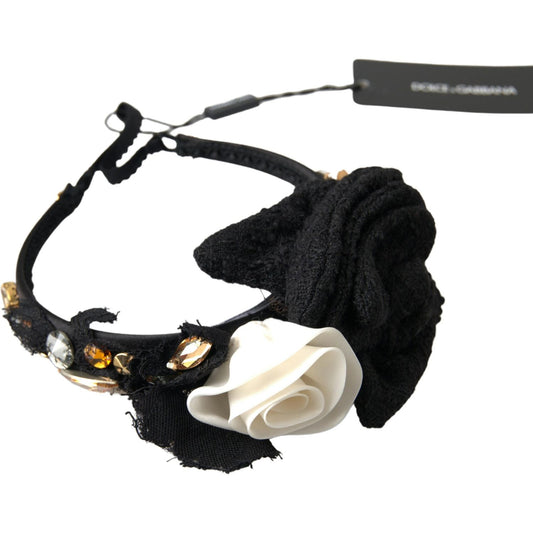 Dolce & Gabbana Diadem Headband Tiara White Rose Crystal Hair Gold Dolce & Gabbana