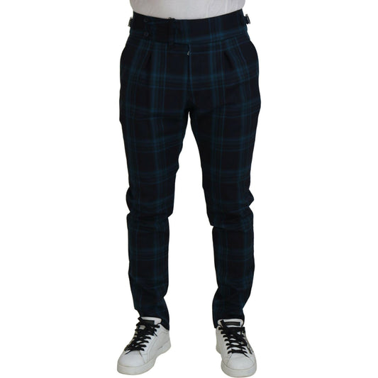 Dolce & Gabbana Blue Purple Plaid Wool Trousers Pants PAN74704-44