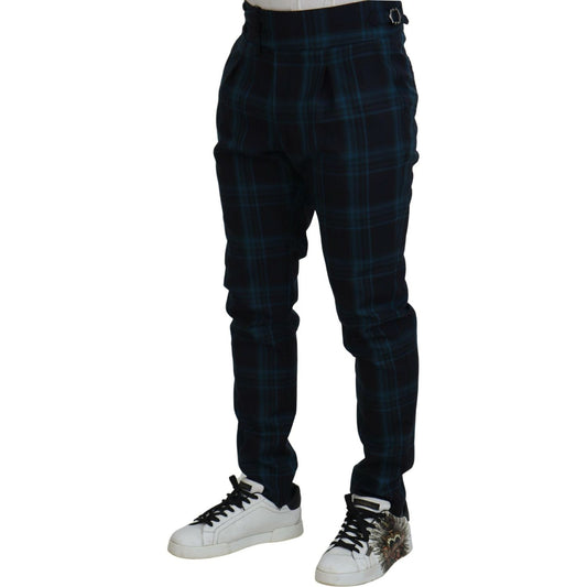 Dolce & Gabbana Blue Purple Plaid Wool Trousers Pants PAN74704-44
