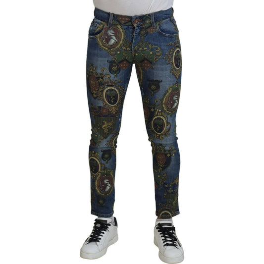 Dolce & Gabbana Blue Medal Print Slim Fit Cotton Jeans PAN74750-46