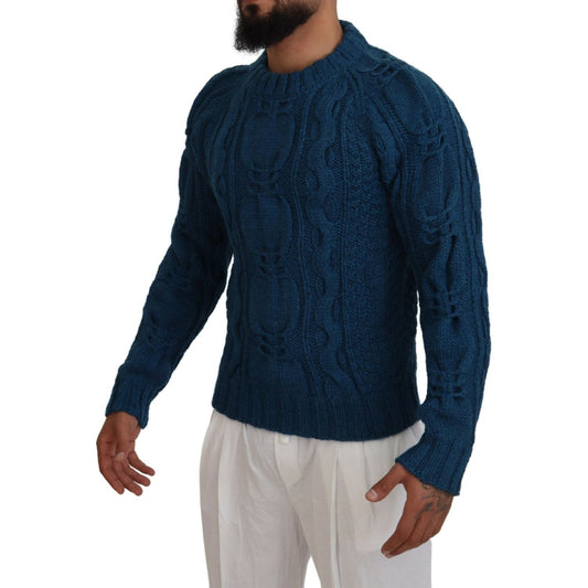 Dolce & Gabbana Blue Knitted Wool Alpaca Pullover Sweater TSH83882-44