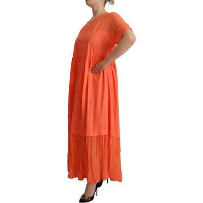 Twinset Coral Cotton Blend Short Sleeves Maxi Shift Dress Twinset