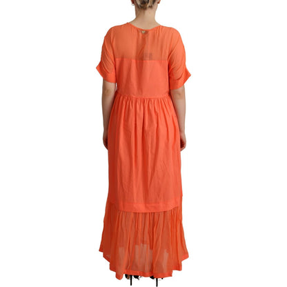 Twinset Coral Cotton Blend Short Sleeves Maxi Shift Dress Twinset