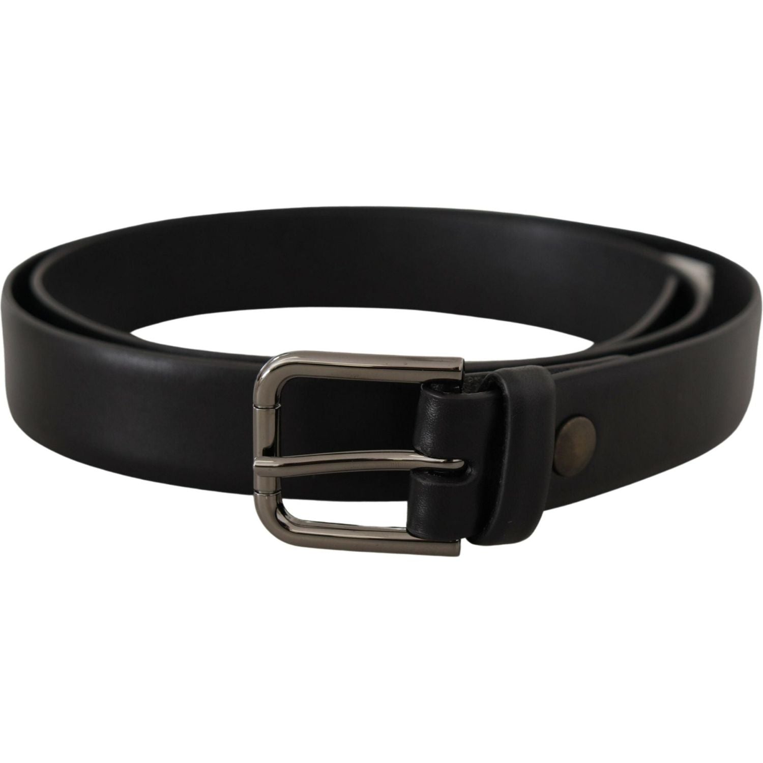 Dolce & Gabbana Black Calf Leather Classic Logo Metal Buckle Belt