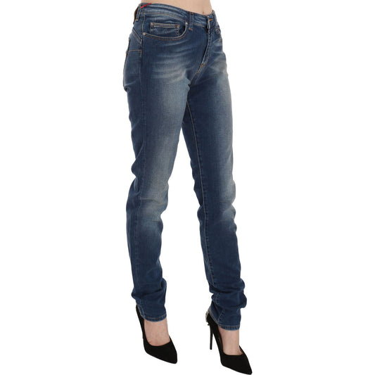 Fiorucci Blue Washed Mid Waist Slim Fit Denim Jeans PAN70607-32