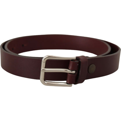 Dolce & Gabbana Maroon Calf Leather Silver Tone Metal Buckle Belt