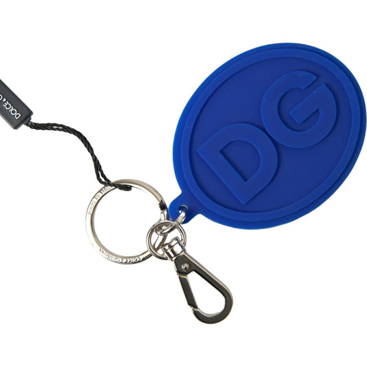 Dolce & Gabbana Blue Rubber DG Logo Silver Brass Metal Keyring Keychain SMY101169