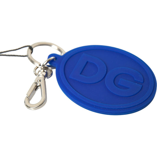 Dolce & Gabbana Blue Rubber DG Logo Silver Brass Metal Keyring Keychain SMY101169