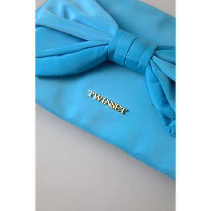 Twinset Blue Tafta Silk Large Bow Zipper Clutch Women Borse Logo Bag Twinset