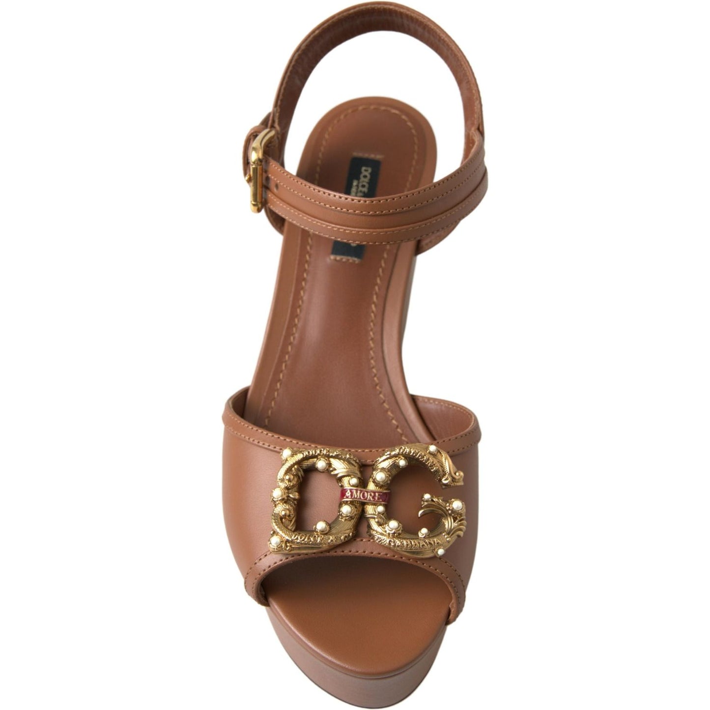 Dolce & Gabbana Brown Leather AMORE Wedges Sandals Shoes LA10214-35.5