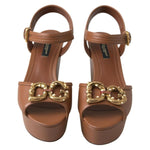 Dolce & Gabbana Brown Leather AMORE Wedges Sandals Shoes LA10214-35.5