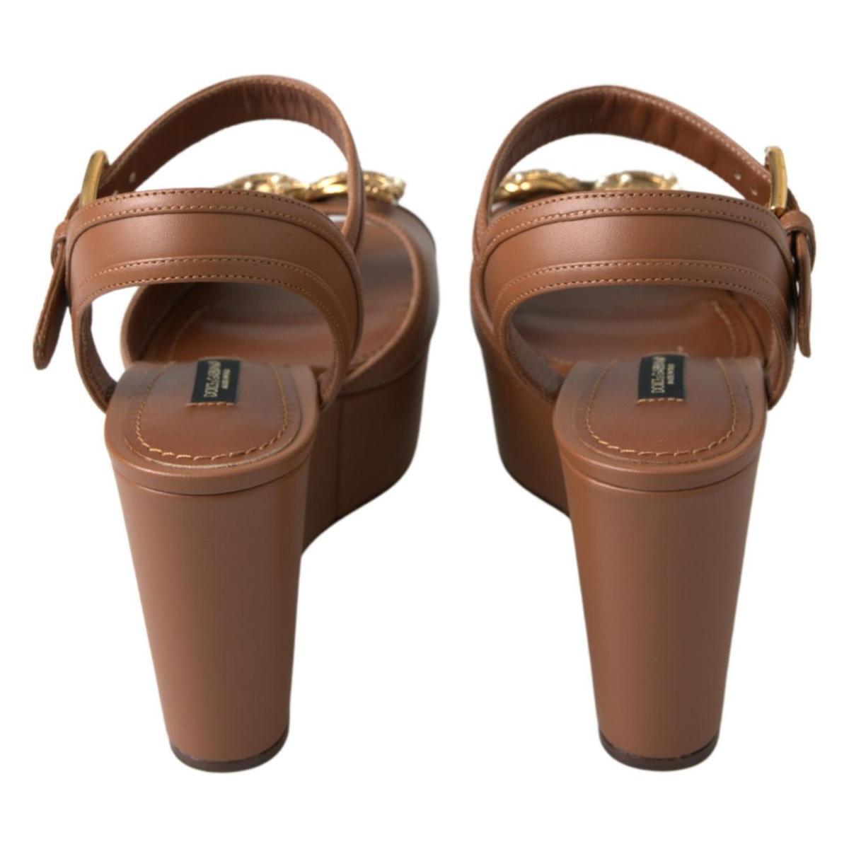 Dolce & Gabbana Brown Leather AMORE Wedges Sandals Shoes LA10214-35.5