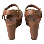 Dolce & Gabbana Brown Leather AMORE Wedges Sandals Shoes LA10214-35.5