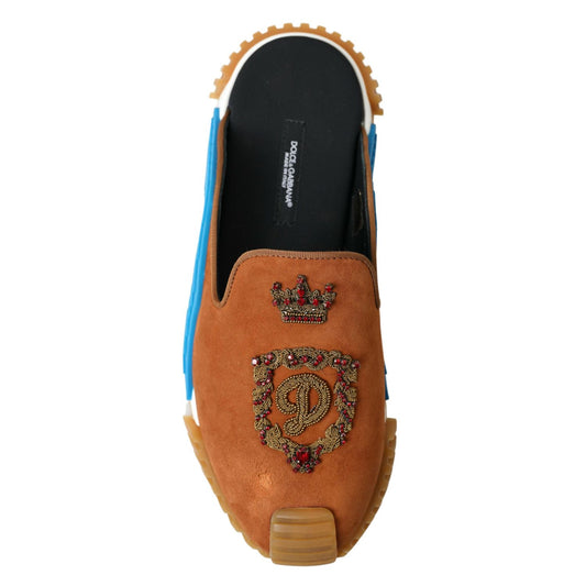 Dolce & Gabbana Brown Suede Crown Logo NS1 Slides Sandals