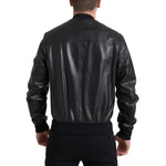 Dolce & Gabbana Black Leather Full Zip Bomber Men Jacket JKT3710-46