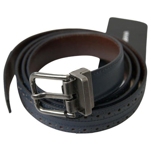 Dolce & Gabbana Blue Leather Perforated Metal Buckle Belt BEL9022-105