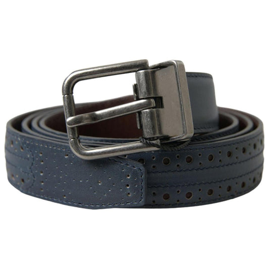 Dolce & Gabbana Blue Leather Perforated Metal Buckle Belt BEL9022-105