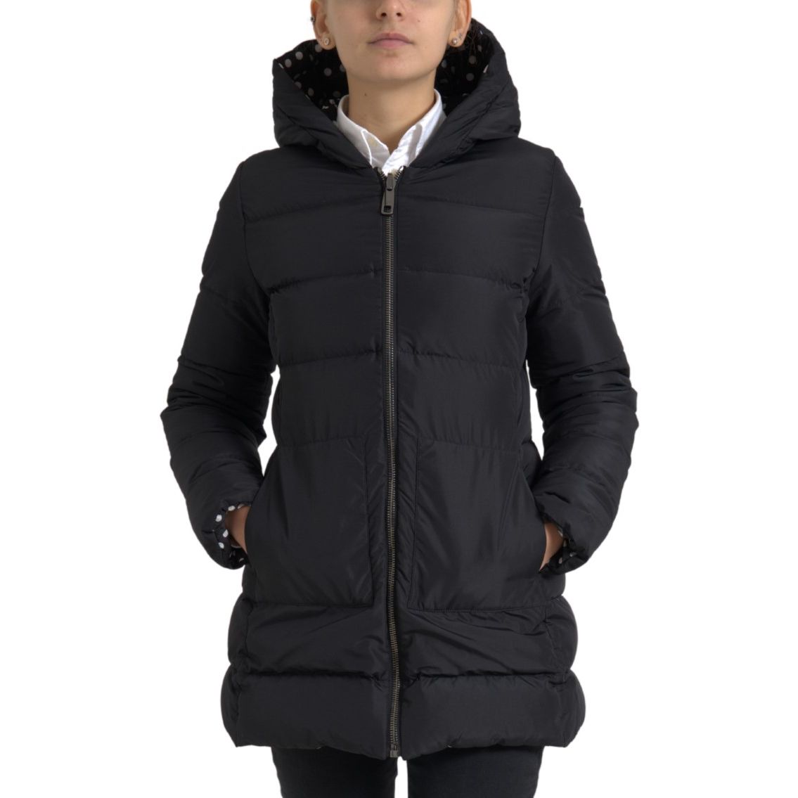 Dolce & Gabbana Black Polyester Hooded Reversible Jacket