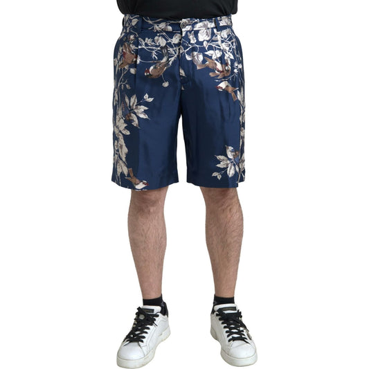 Dolce & Gabbana Blue Floral Print Silk Men Bermuda Shorts PAN74843-46